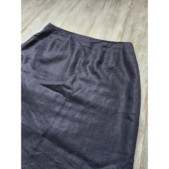 VTG Valerie Stevens Petite Pure 100% Linen Navy Blue Skirt Pnecil Hidden Zip 14 - Picture 2 of 8